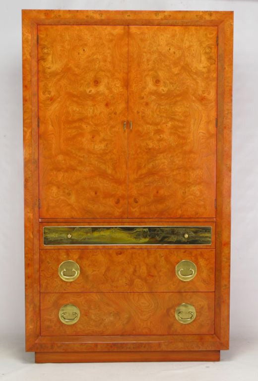 Mastercraft Amboyna Burl & Acid Etched Brass Wardrobe Cabinet