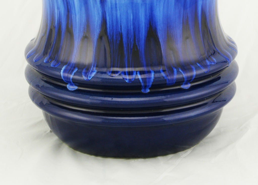 Scheurich West German Blue Drip Glaze Pottery Vase For Sale 1