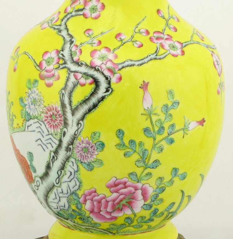 Pair Paul Hanson Yellow Handpainted Ceramic Asian Table Lamps 3