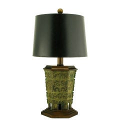 Paul Hanson Patinated Cast Bronze Chinoiserie Table Lamp