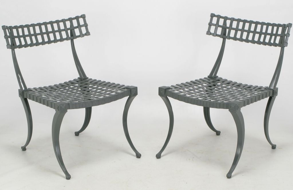 Mid-20th Century Six Thinline Cast Aluminum Klismos Dining Chairs