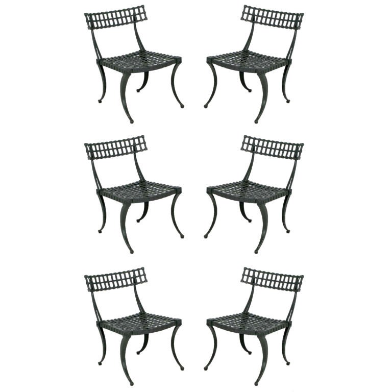 Six Thinline Cast Aluminum Klismos Dining Chairs