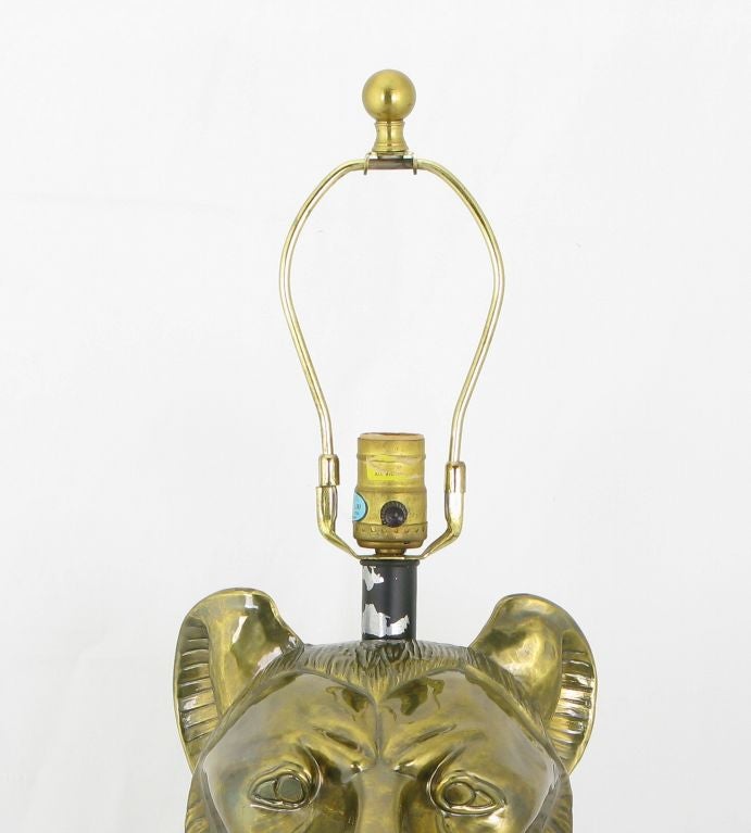 American Chapman Table Lamp With Brass Head Of Lion Goddess Sekhmet