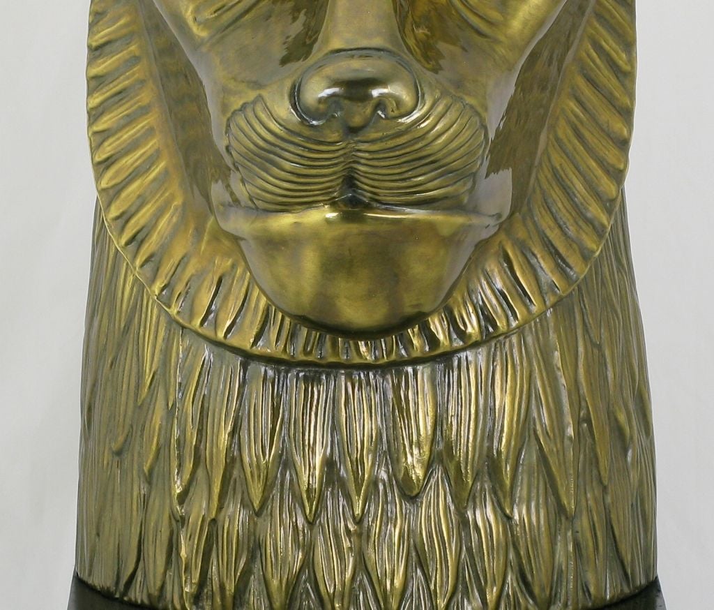 Lacquered Chapman Table Lamp With Brass Head Of Lion Goddess Sekhmet