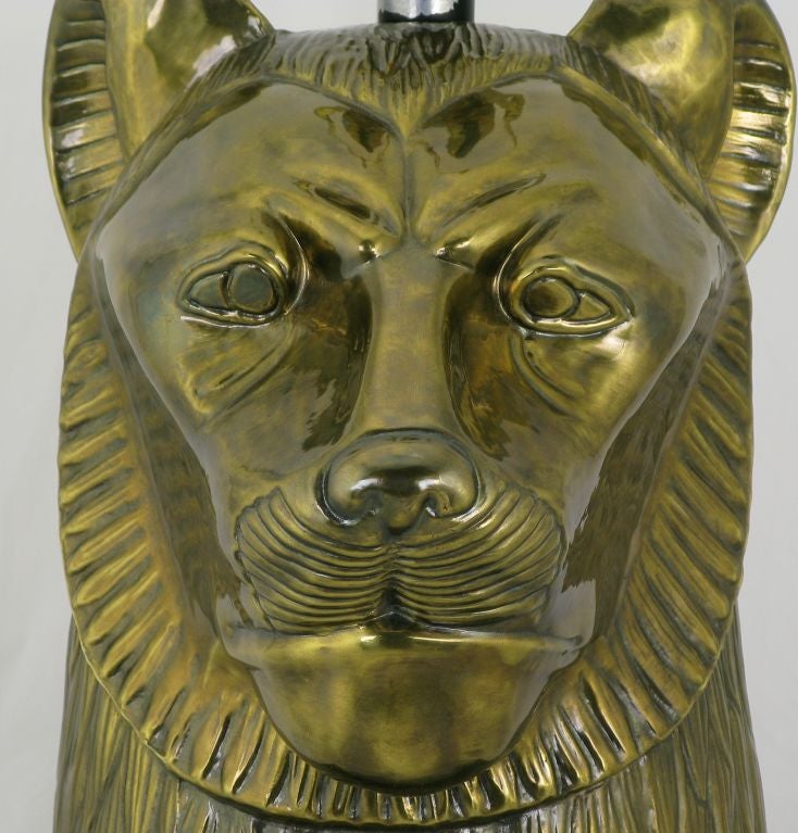 Chapman Table Lamp With Brass Head Of Lion Goddess Sekhmet 1