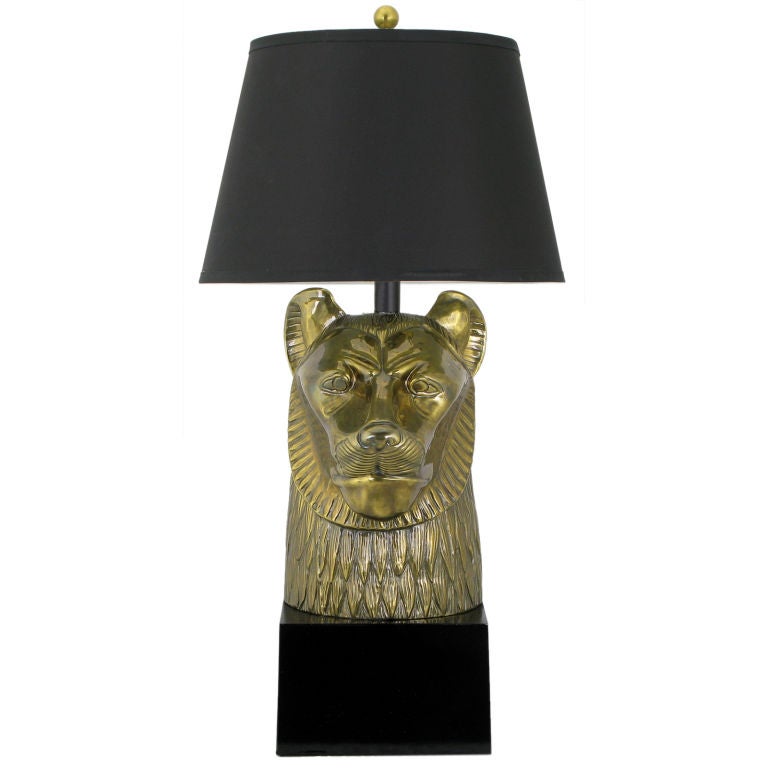 Chapman Table Lamp With Brass Head Of Lion Goddess Sekhmet