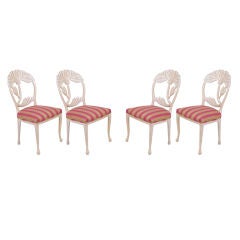Set Four Italian Lime Washed  Floral Back  Dining Chair