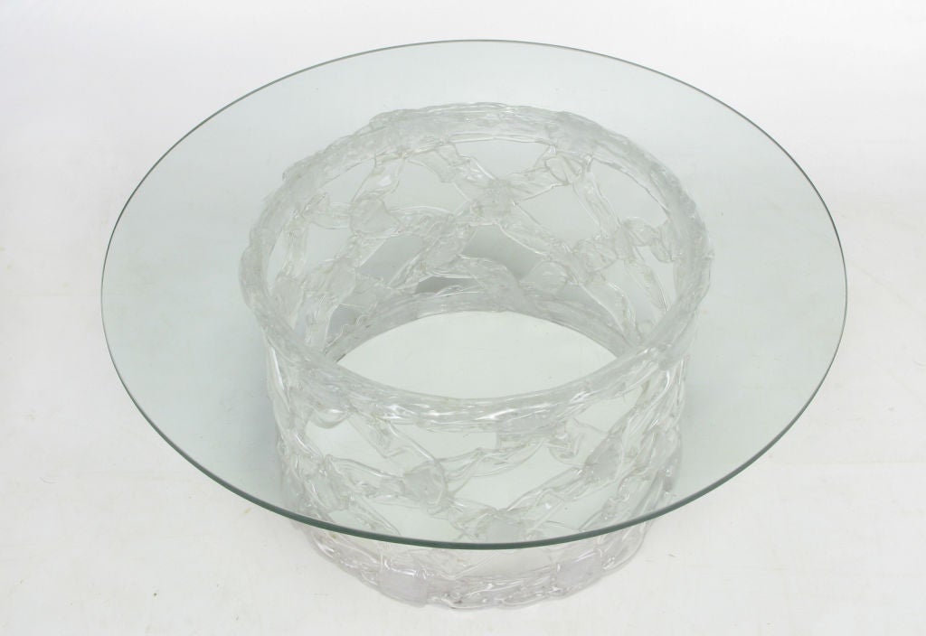 American Round Glass And Reticulated Lucite Coffee Table