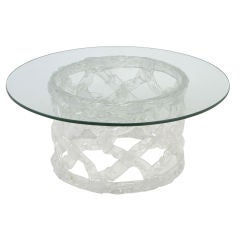 Round Glass And Reticulated Lucite Coffee Table