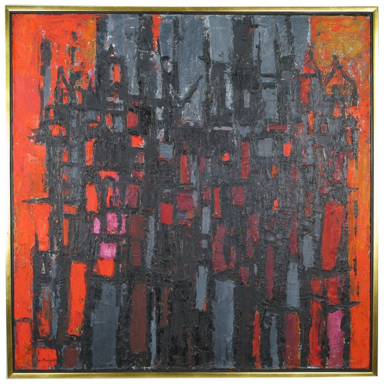 Constantine Pougialis Large Vibrant Color Abstract Oil Painting
