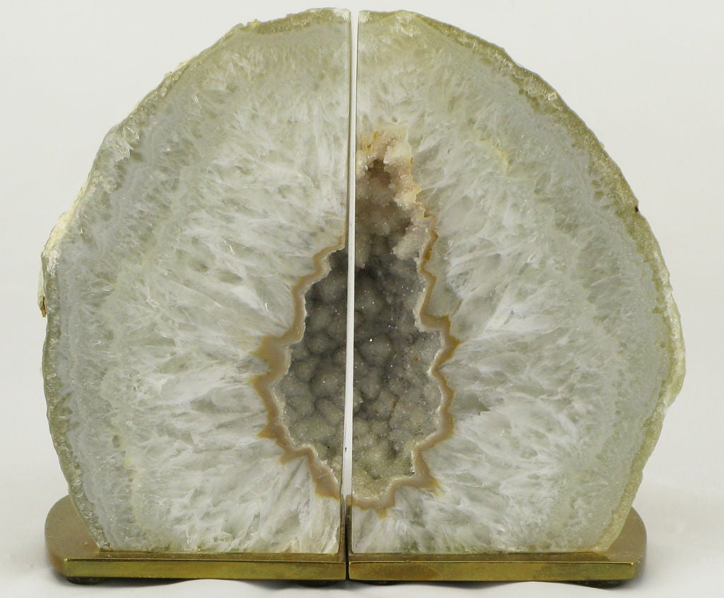 Pair Geode Bookends on Brushed Brass Plinths