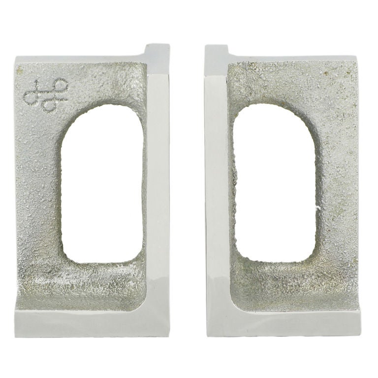 Pair Signed Studio Cast & Polished Aluminum Bookends