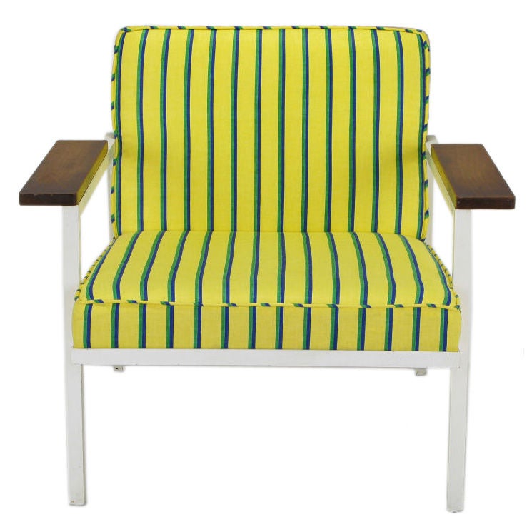 George Nelson White Lacquer Steel Framed & Upholstered Arm Chair