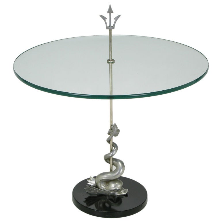 Nickel Dolphin & Trident Gueridon with Black Marble Base