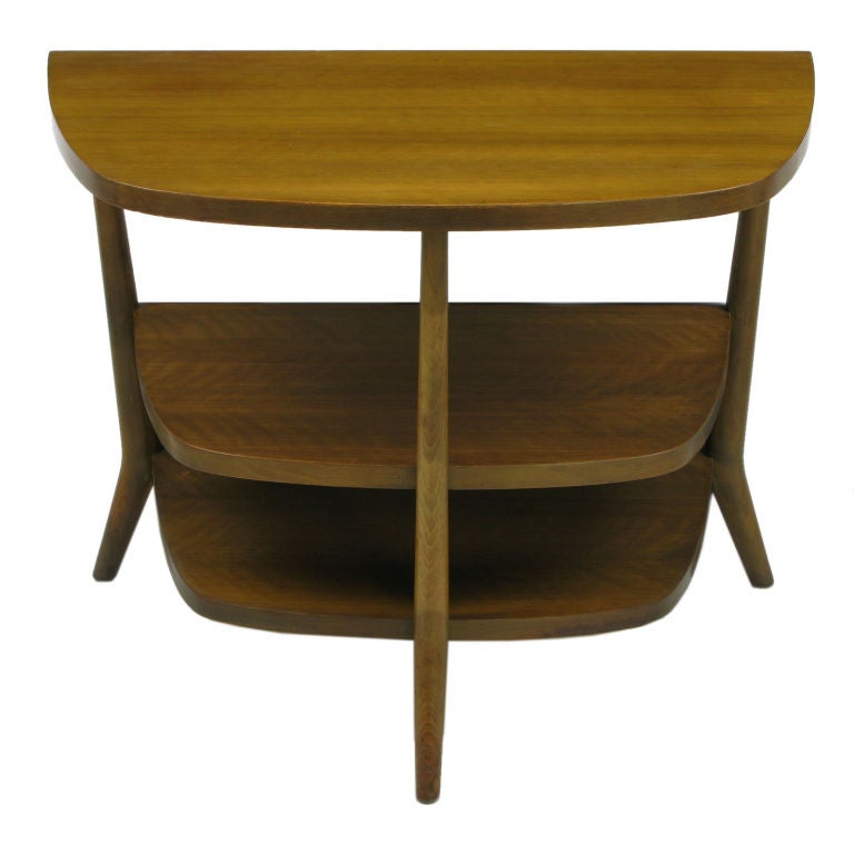 Gio Ponti Three Tier Walnut Demilune End Table