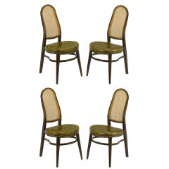 Four Edward Wormley Chairs of Bent Mahogany, Cane, and Leather