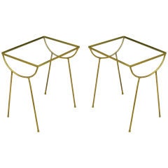 Vintage Pair Gilt Wrought Iron 
Glass Petite End Tables