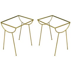 Pair Gilt Wrought Iron & Glass Petite End Tables