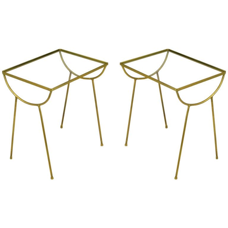 Pair Gilt Wrought Iron & Glass Petite End Tables