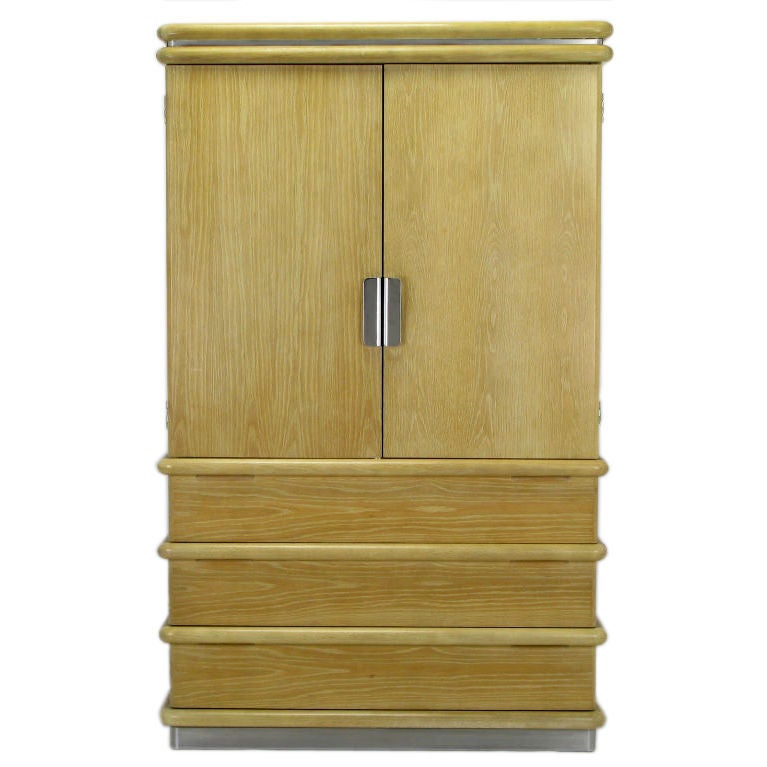 Jay Spectre Cerused White Oak & Brushed Steel Tall Cabinet