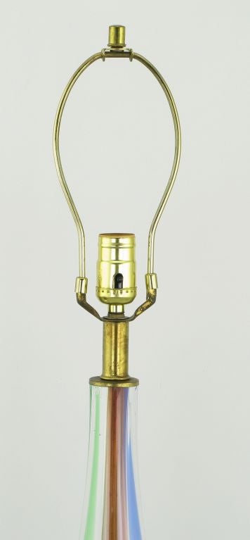 Italian Pair Murano Glass Table Lamps In Lapis, Emerald & Amethyst.