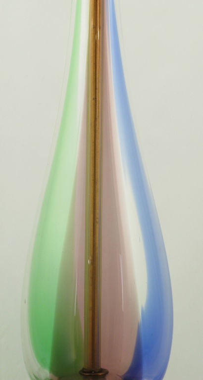 Mid-20th Century Pair Murano Glass Table Lamps In Lapis, Emerald & Amethyst.