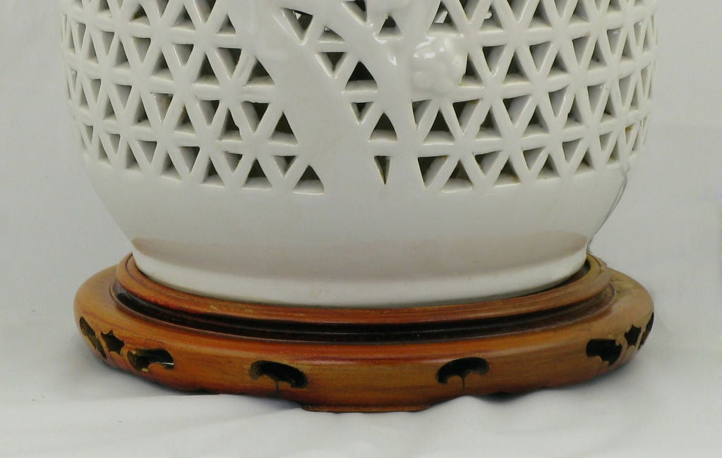 Mid-20th Century Blanc De Chine Reticulated Ceramic Table Lamp
