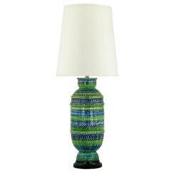 Hand Painted Turquoise, Blue, & Green Ceramic Bodied Table Lamp