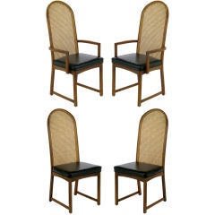 Four Milo Baughman Walnut & Cane Arch-Back Dining Chairs