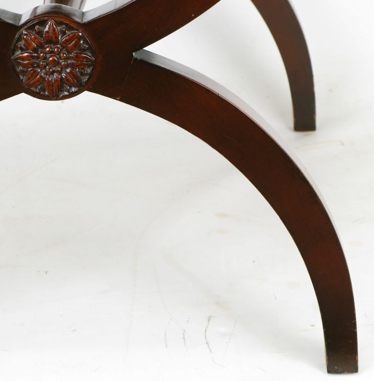 Pair 1940's Zangerle & Peterson Mahogany Curule Leg End Tables 1