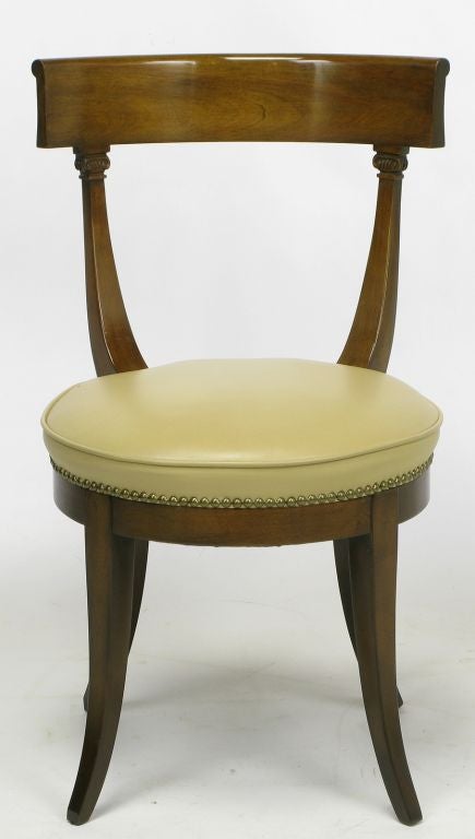 Walnut Neoclassical Desk Chair With Round Leather Seat