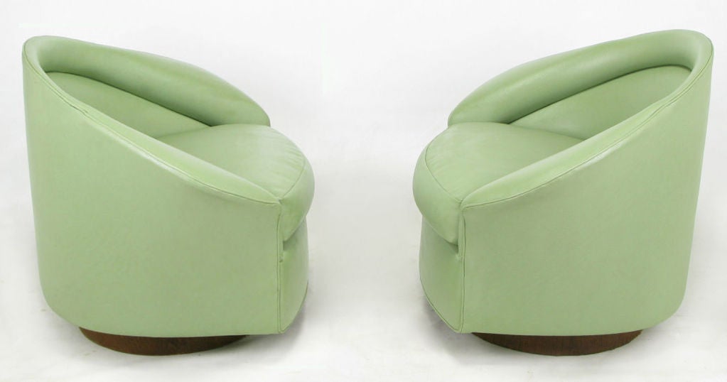 20th Century Pair Milo Baughman Sage Green Batwing Swivel Chairs