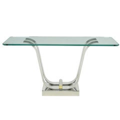 Chromed & Brass Art Deco Revival Glass Top Console Table