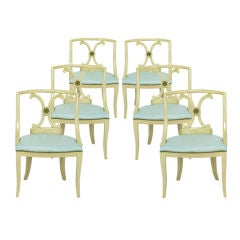 Six Renzo Rutili Ivory Lacquer & Robin's Egg Blue Dining Chairs