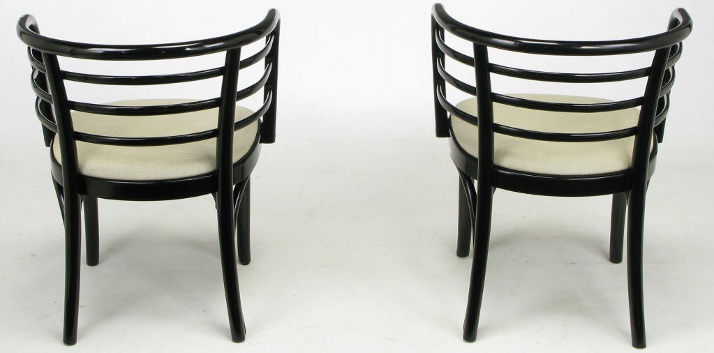 Pair Kohn Mundus Black Lacquer & Linen Bentwood Chairs 1