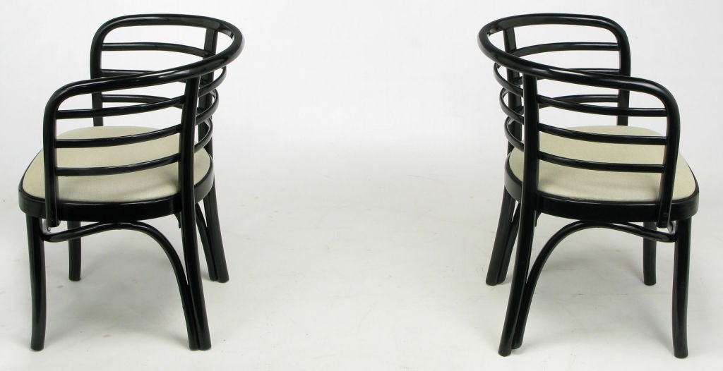 Pair Kohn Mundus Black Lacquer & Linen Bentwood Chairs 2