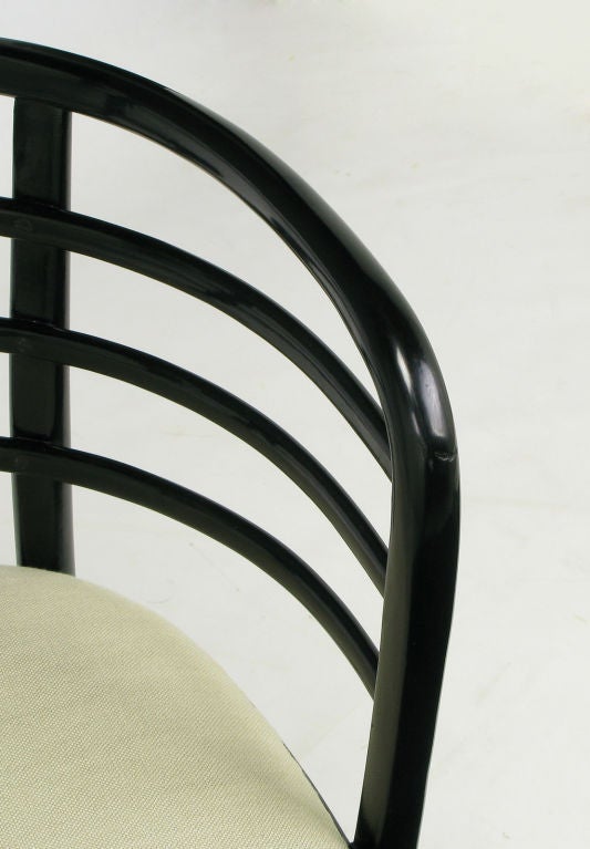 Pair Kohn Mundus Black Lacquer & Linen Bentwood Chairs 3