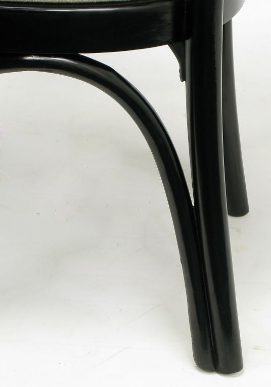 Pair Kohn Mundus Black Lacquer & Linen Bentwood Chairs 4