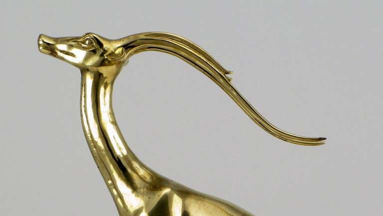 Large Brass Gazelle Sculpture On Walnut & Brass Pedestal. For Sale 1