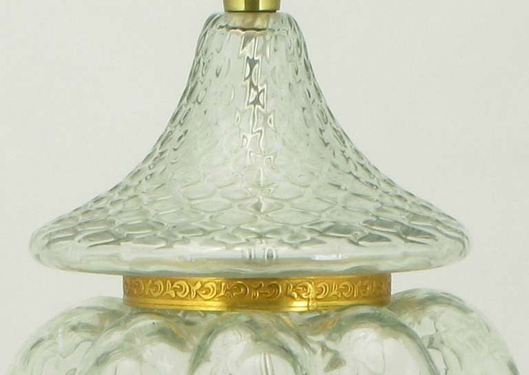 American Marbro Crystal Vase Table Lamp with Brass Trim For Sale