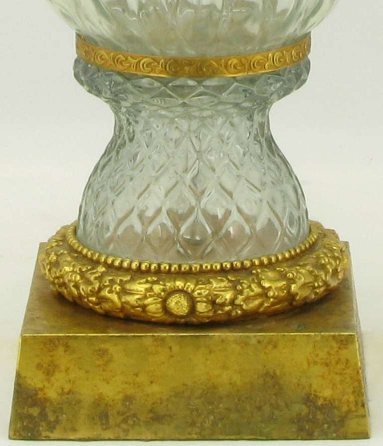 Mid-20th Century Marbro Crystal Vase Table Lamp with Brass Trim For Sale