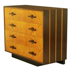 Quilted Maple & Walnut Four Drawer Art Deco Commode