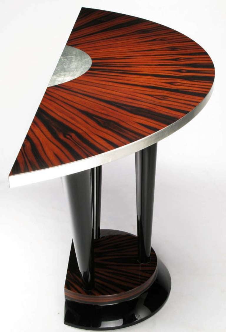 20th Century Macassar Ebony & Silver Leaf Art Deco Inspired Demilune Console Table