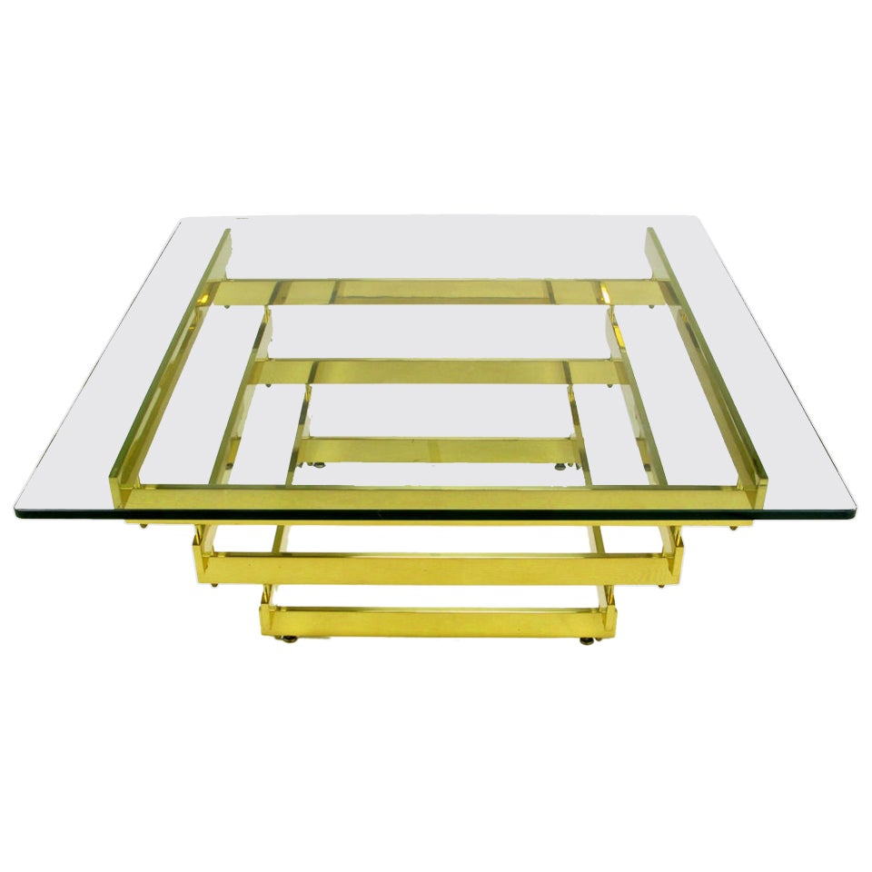 Architectural Stacked Solid Brass Bar and Glass Coffee Table