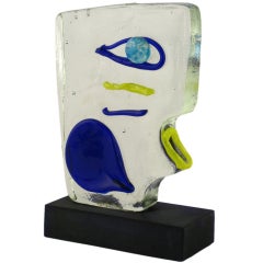 1980s Picassoesque Glass Sculpture On Black Ceramic Base