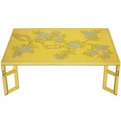Yellow Lacquer & Hand Painted Sakura Blossom Coffee Table By Baker