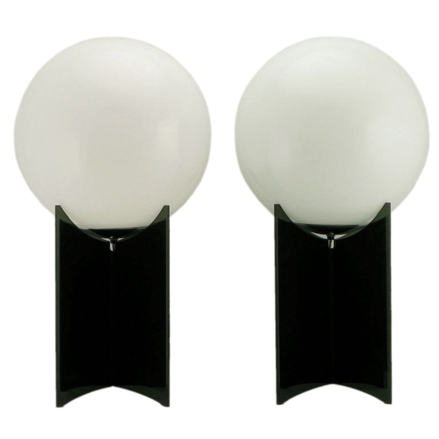 Pair Smoked Acrylic and Milk Glass Table Lamps