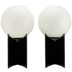 Pair Smoked Acrylic and Milk Glass Table Lamps