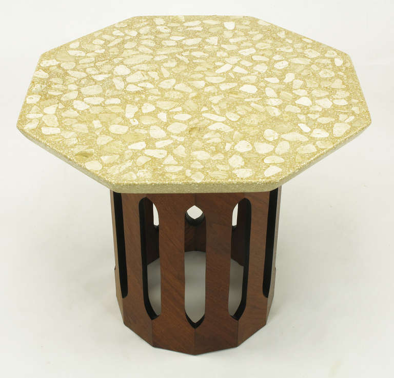 Harvey Probber Mahogany Dodecagon & Terrazzo Side Table In Good Condition In Chicago, IL