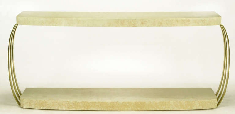 Américain Table console postmoderne Henredon en laiton brossé et chêne cérusé en vente